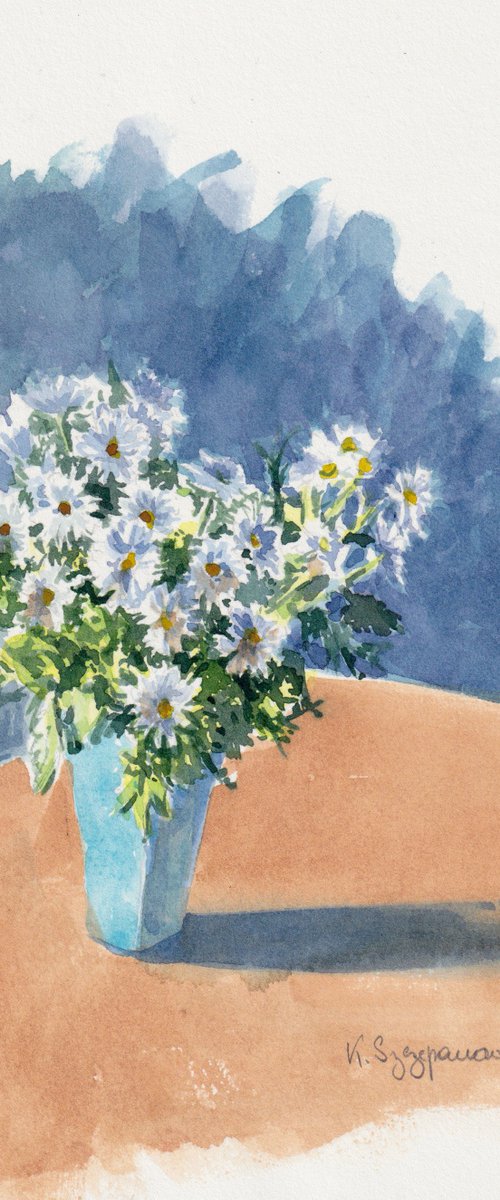 White flowers in a vase by Krystyna Szczepanowski