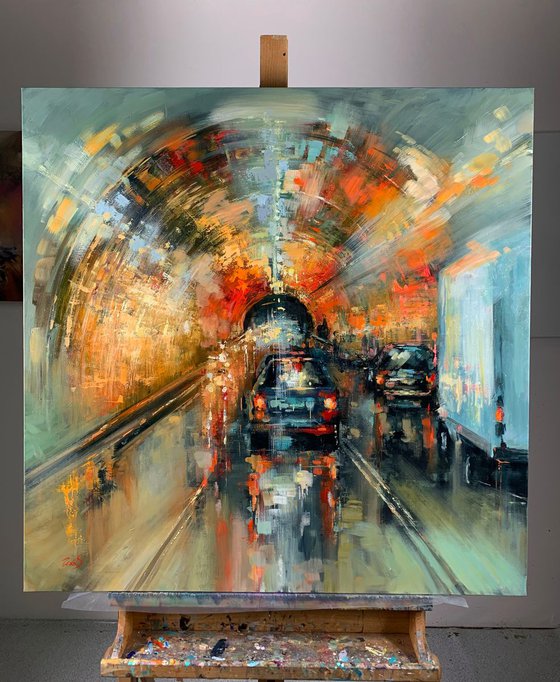 Fun Day Ahead - Oil City Scene Painting 90 x 90 cm