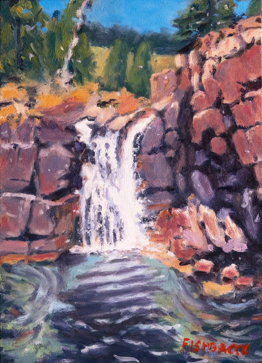 Impressionistic Landscape Oil Painting By Daniel Brian Fishback, 5 X 7, Colorado Mountain Waterfall, Original Artwork