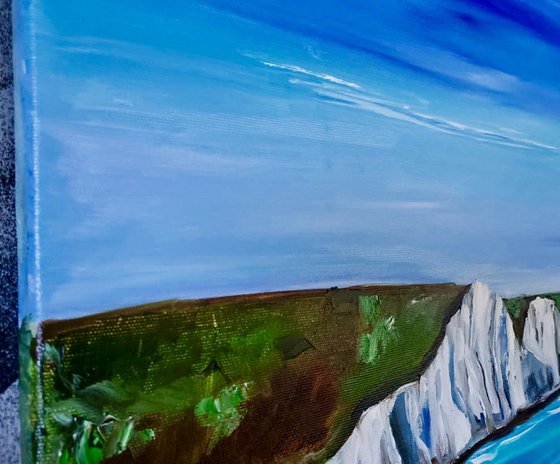 SEVEN SISTERS,   WHITE CLIFFS, SUSSEX . THE ENGLISH Countryside LANDSCAPE, OIL PAINTING. OFFICE URBAN WALL ART