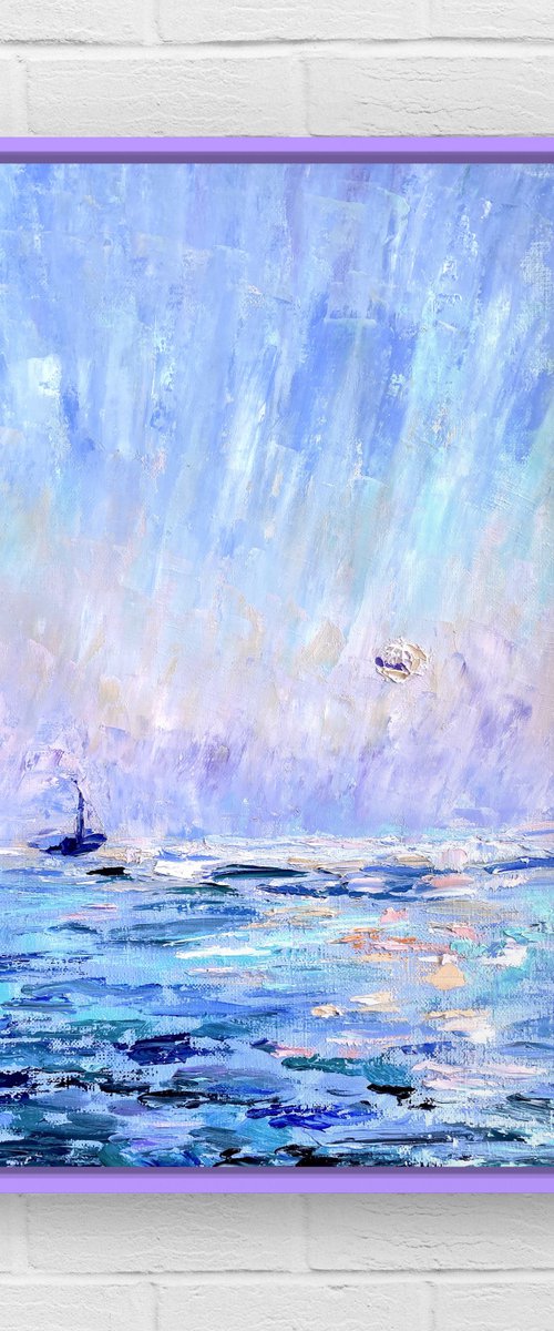 Sunset - Tenderness, 47*37cm, impressionistic oil sea sunset landscape painting by Olga Blazhko
