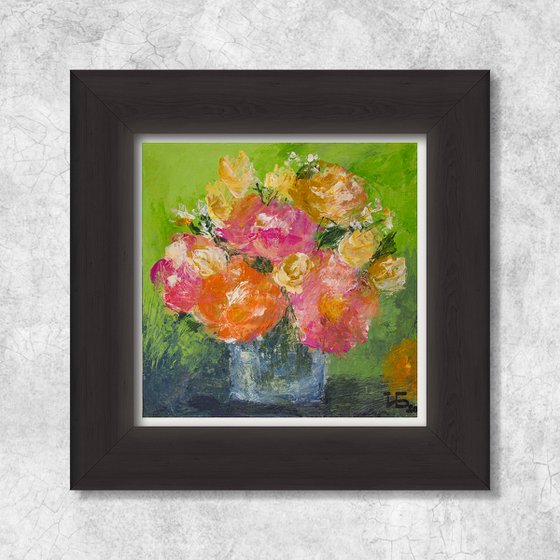 Small still life with orange roses