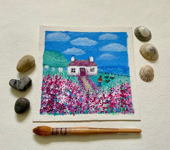 Seascape - Landscape “Hollyhock Cottage” sea, cottage, garden