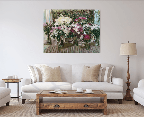 SUMMER FLOWERS - floral art original painting, oil on canvas, pastel calm, gift, interior art
