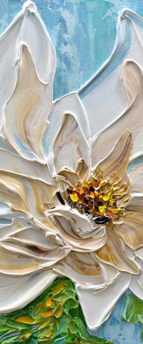 Magnolia IV - Original Textured Floral Painting, Impressionist Art by Olga Tkachyk