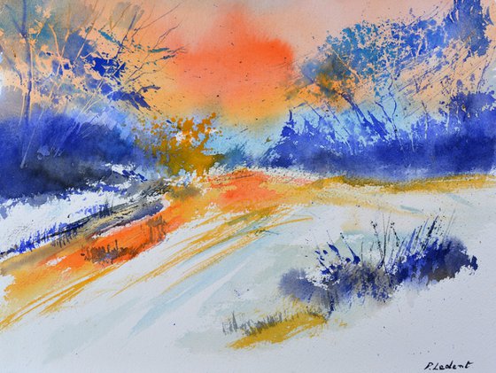 sunset in winter watercolor