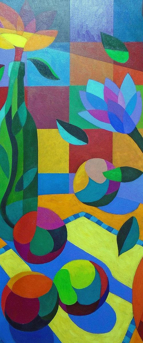STILL LIFE: RED VASE, GREEN BOTTLE by Stephen Conroy