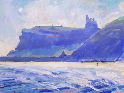 Whitby Abbey and Moon by David Pott