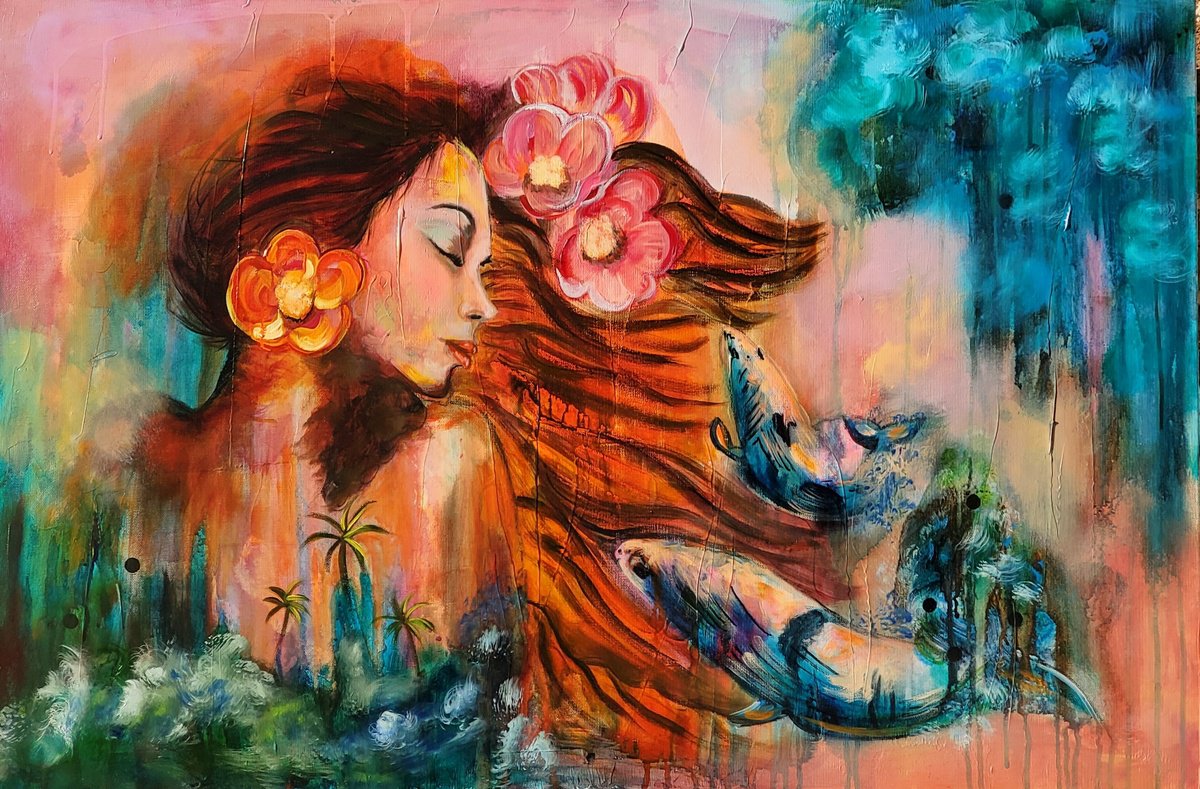 Impressionistic Portrait Oil Painting By Niyati Jiwani, 36 X 24", Cherish The Moment, Original Artwork