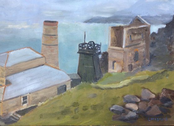 Levant mine buildings, Cornwall. An oil painting.