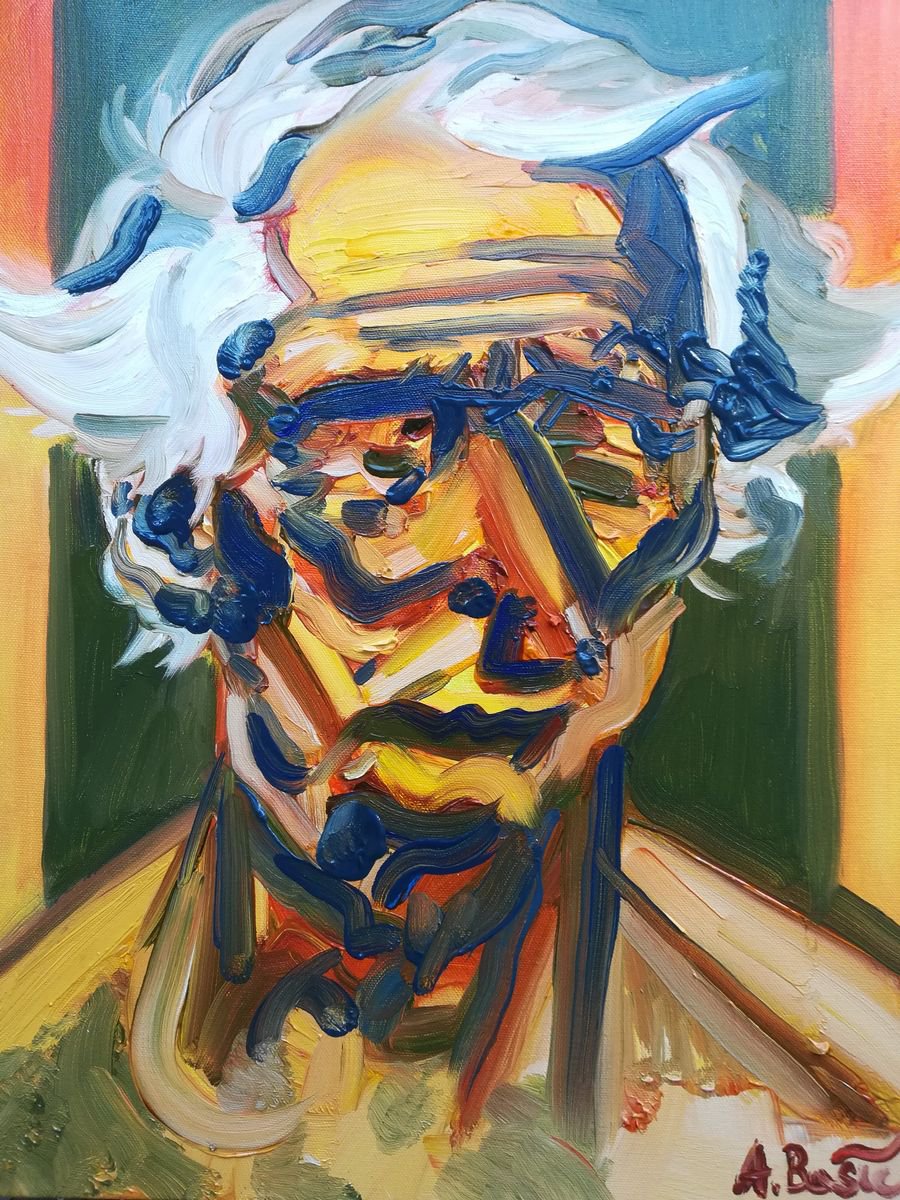 Expressive Portrait Oil Painting By Aleksandar Basic, 14 X 18, Max Ernst, Original Artwork