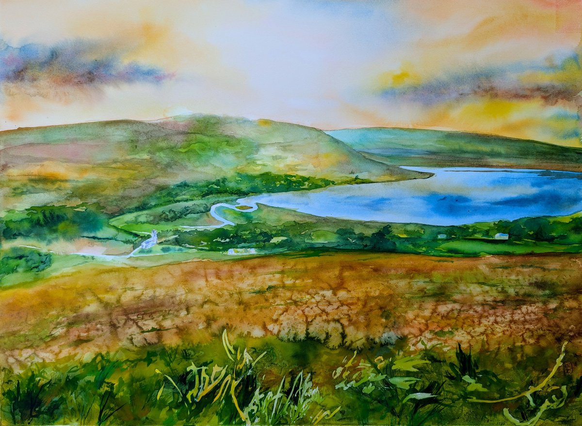 Expressive Landscape Watercolour By Richard Freer, 30 X 22", Poisoned Glen Watercolour, Original Artwork