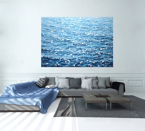 Glare on blue water.