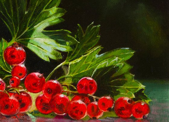 "Red currant branch"  still life summer red currant liGHt original painting  GIFT (2019)