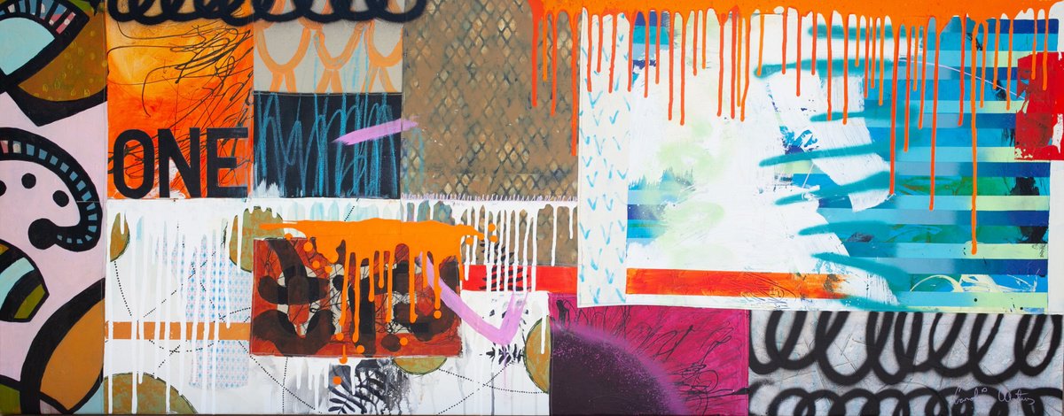 Organic Abstract Acrylic Painting By Carolina Alotus, 59 X 24, All And One, Original Artwork