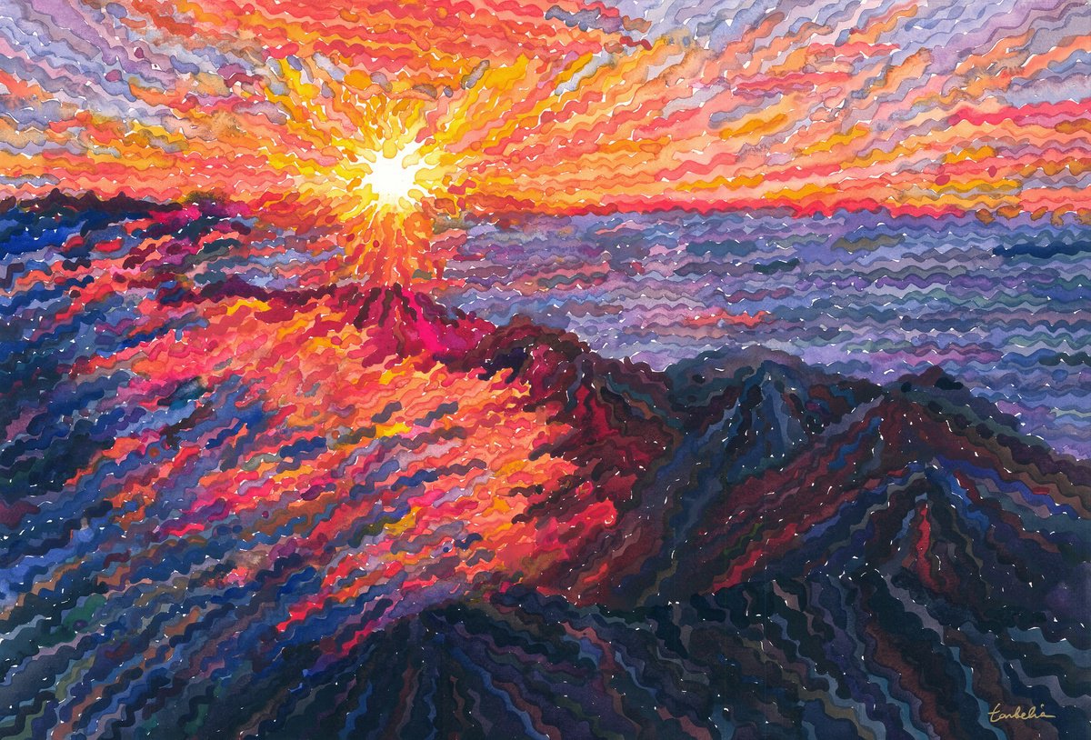 Impressionistic Landscape Watercolour By Tanbelia, 22 X 15", Timanfaya National Park, Original Artwork