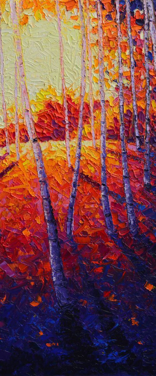 ASPEN FOREST GLADE AT SUNRISE birches trees palette knife landscape modern impressionist oil painting by ANA MARIA EDULESCU