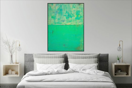 Teal Aqua Green Abstract with Red Lines