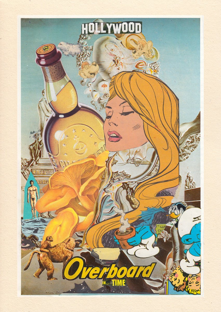 Portrait Collage By Jon Garbet, 8 X 11, Hollywood Overboard In Time, Original Artwork