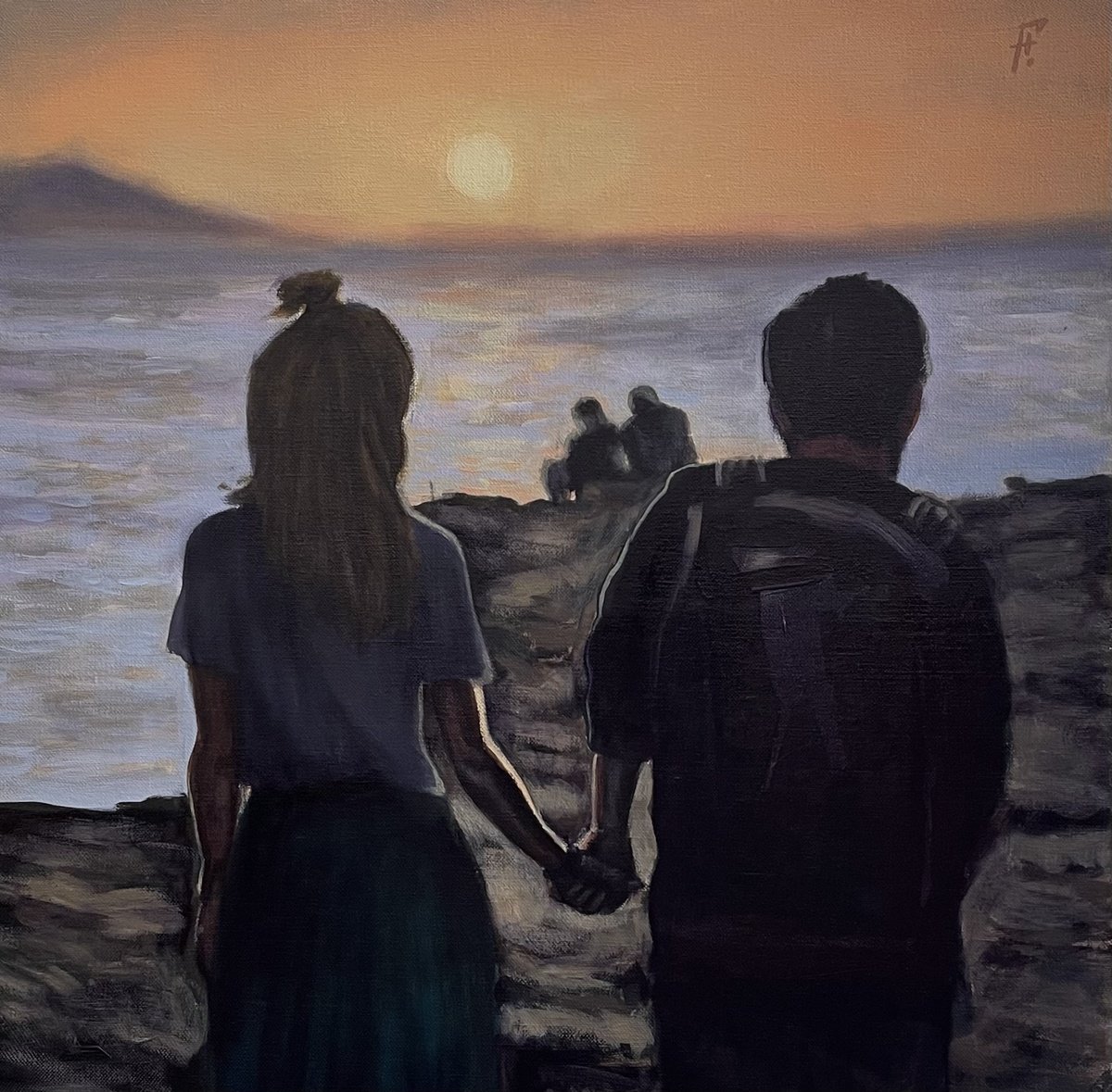 Impressionistic Portrait Acrylic Painting By Nikola Gulev, 24 X 24", "Always Together", Original Artwork