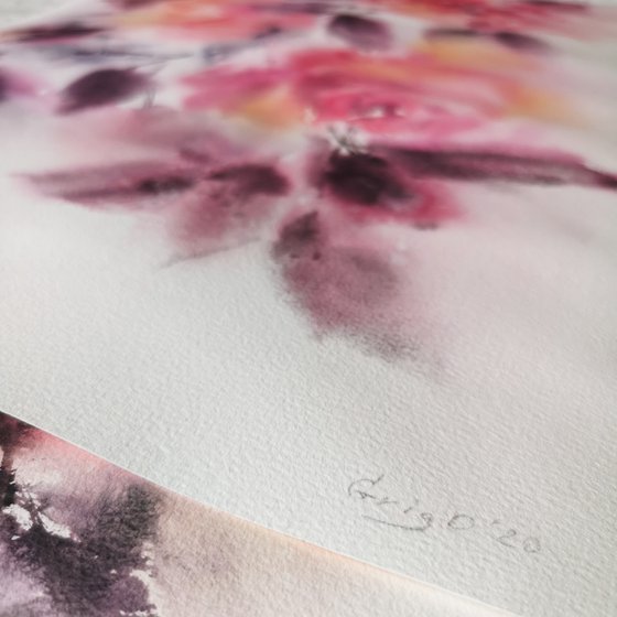 Watercolor floral painting set "Autumn roses"