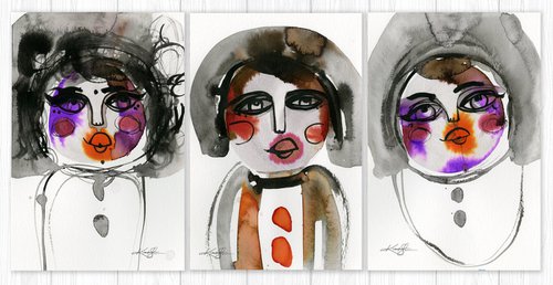Funky Face Pizzazz Collection 1 - 3 Abstract Face Paintings by Kathy Morton Stanion by Kathy Morton Stanion