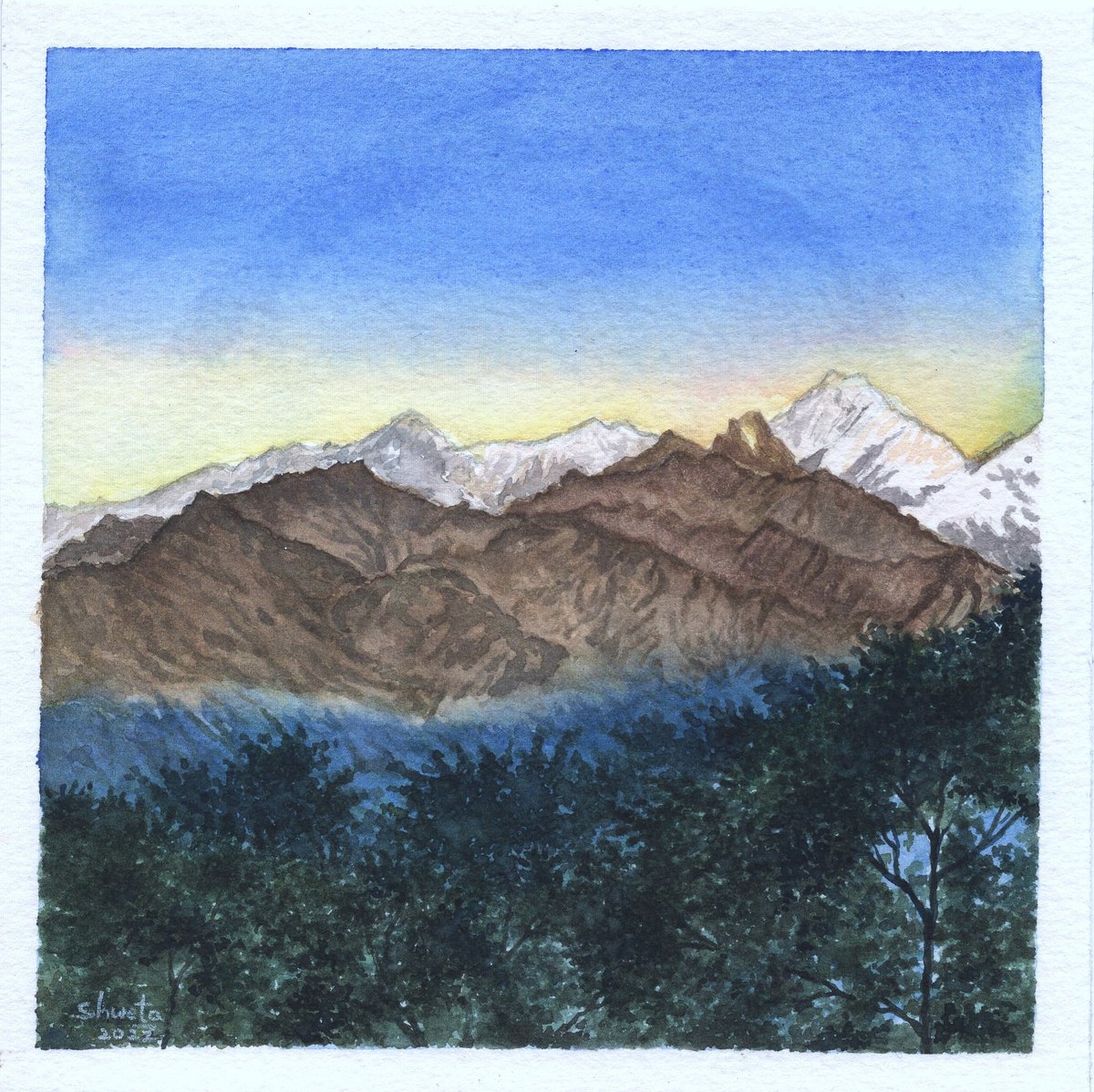 Mount Kanchenjunga View II - Watercolour Painting by Shweta  Mahajan