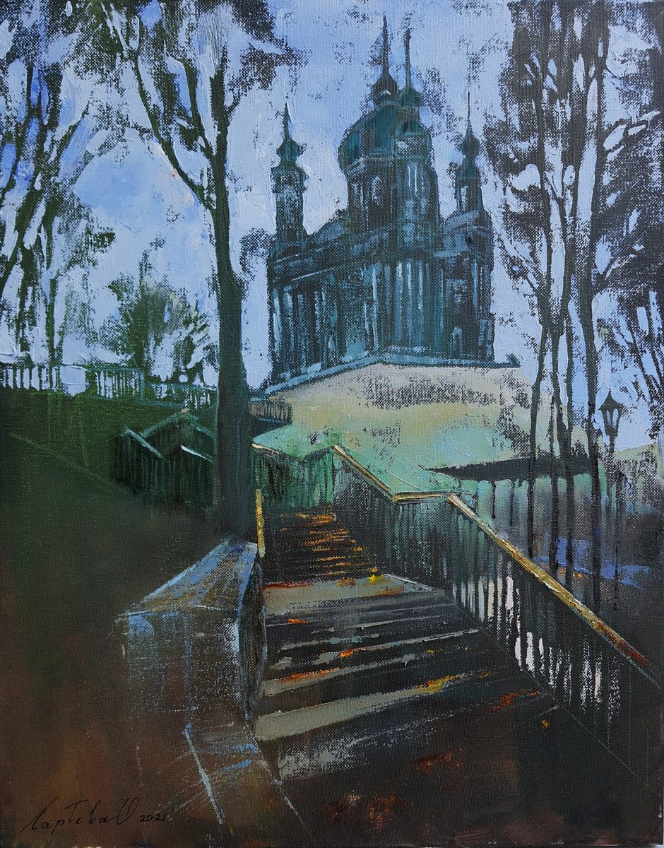 Cityscapes Oil Painting By Olha Laptieva, 16 X 20", Autumn In The City, Original Artwork