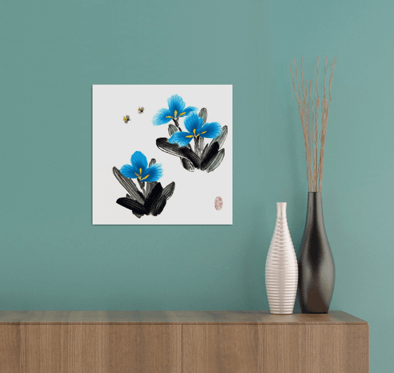 Blue Sky Irises and Honey Bees