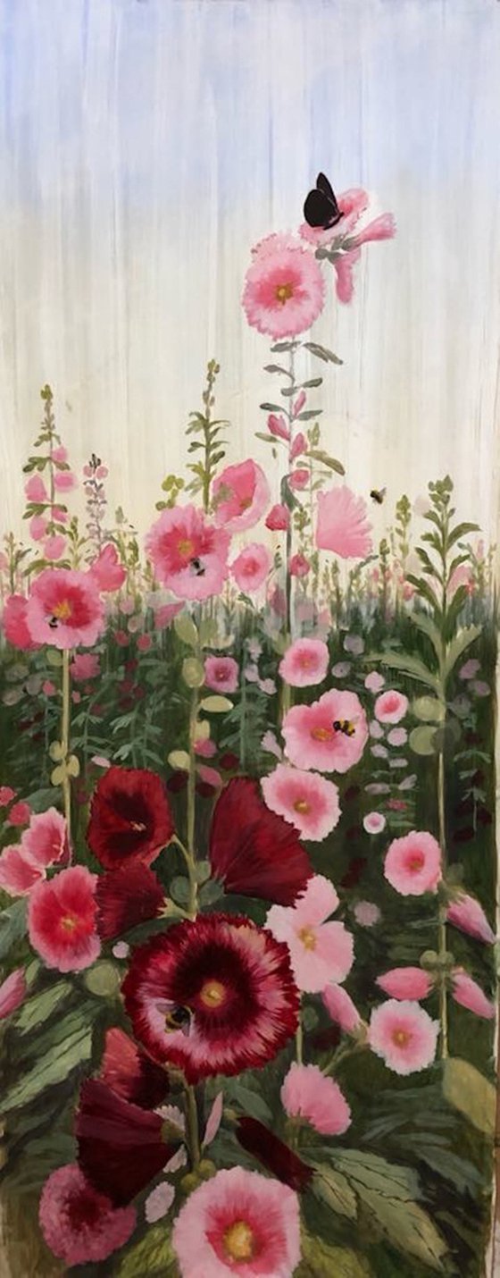 Field of Red and Pink Mallows Oil Painting