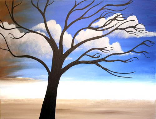 tree of life landscape painting large wall art original seascape abstract "The Dream Tree" painting art canvas colour paint red yellow sky blue - 18 x 24 inches by Stuart Wright