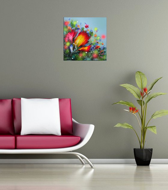 FLOWERS-3 /40 x 40 cm - (16 x 16”) Floral Abstract Painting