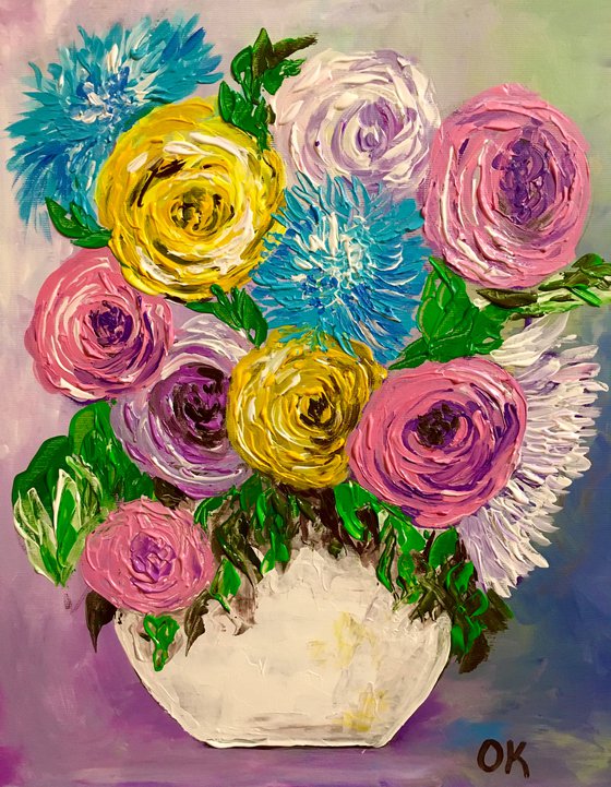 BOUQUET OF ROSES #6 palette knife Still life  flowers Dutch style office home decor gift