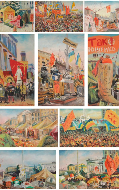 The world only collection of paintings "Orange Revolution (2004–2005)" Ukraine (18 oil paintings) by Ihor Zozulia