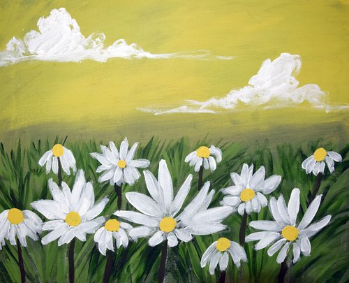 original painting on canvas hand made flowers english countryside abstract landscape butterfly daisy floral flower artwork painting art canvas - 16 x 20 inches canva by Stuart Wright