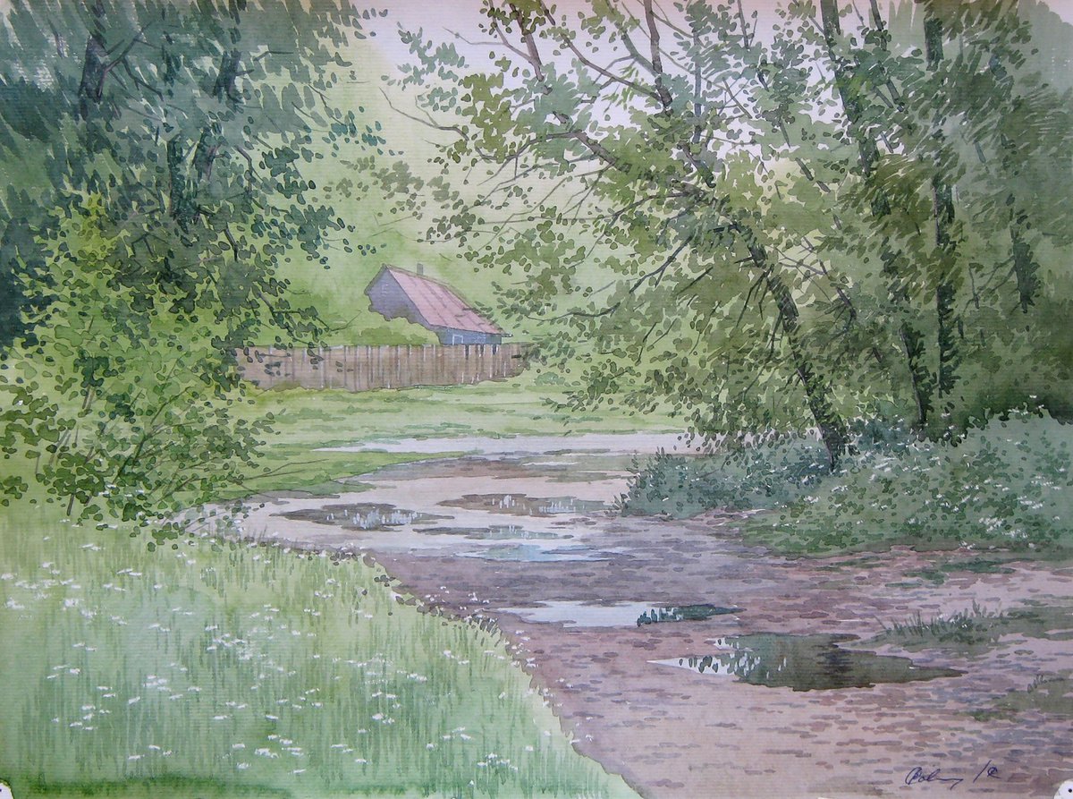 Impressionistic Landscape Watercolour By Valeriy Savenets-1, 16 X 12", The Rain Has Passed, Original Artwork