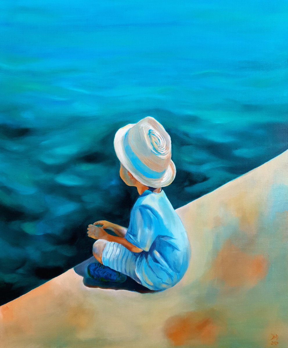 Expressive Portrait Oil Painting By Ksenia June, 20 X 24", Contemplating, Original Artwork