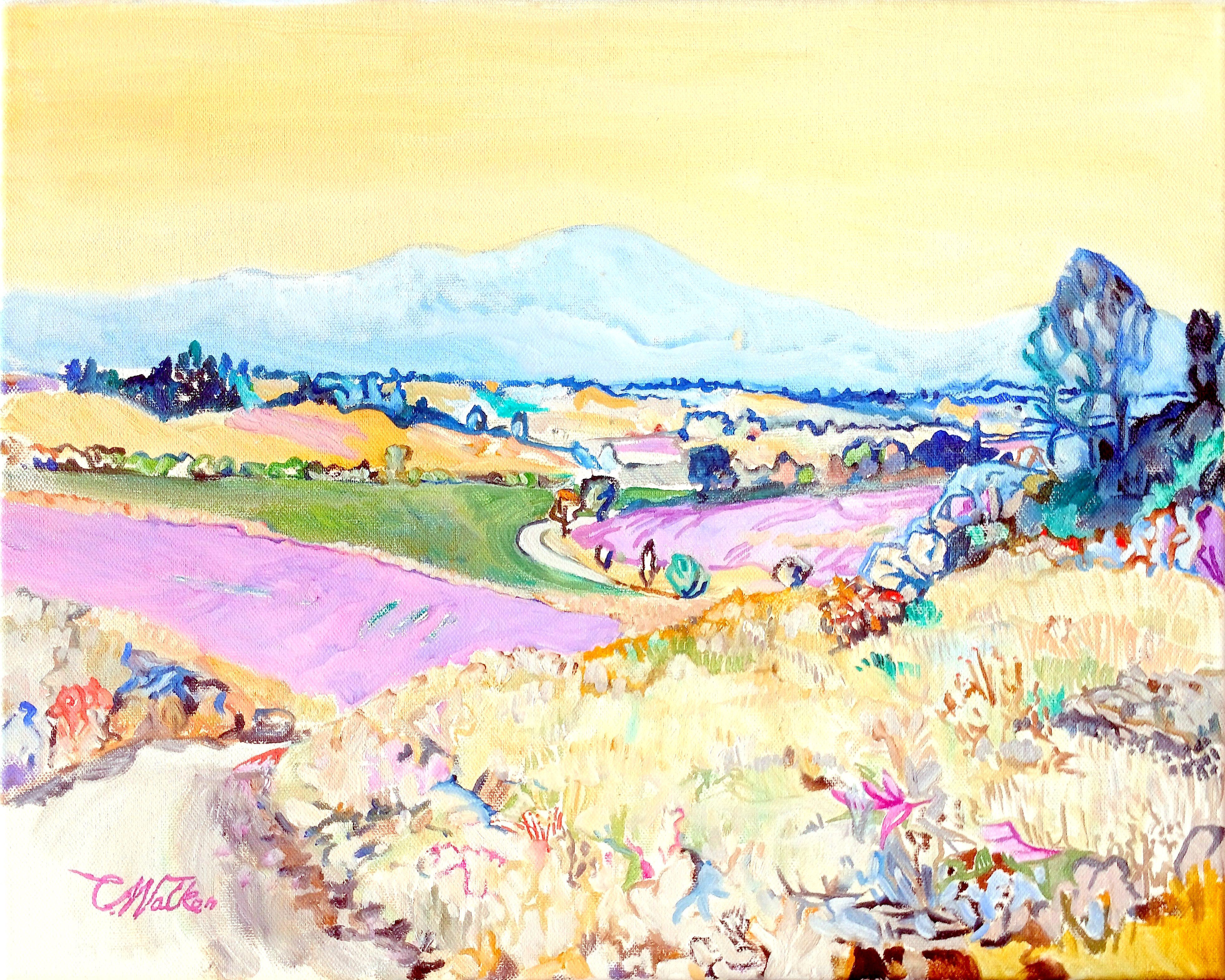 Impressionistic Landscape Oil Painting By Chris Walker, 16 X 13, Scent From Valensole, Original Artwork