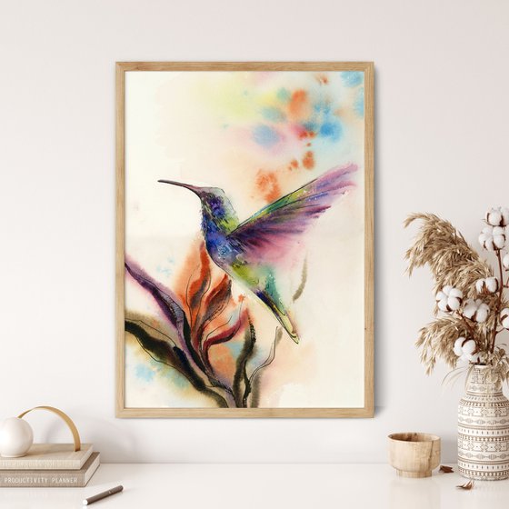 Hummingbird on Tropical Flower