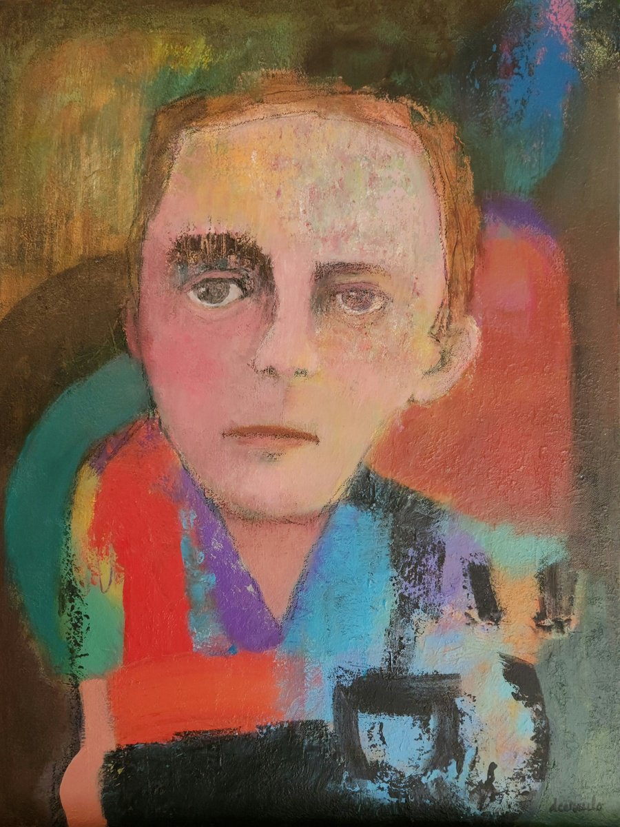 Naive Portrait Painting By Donna Ceraulo, 18 X 24, Jimmy, Original Artwork