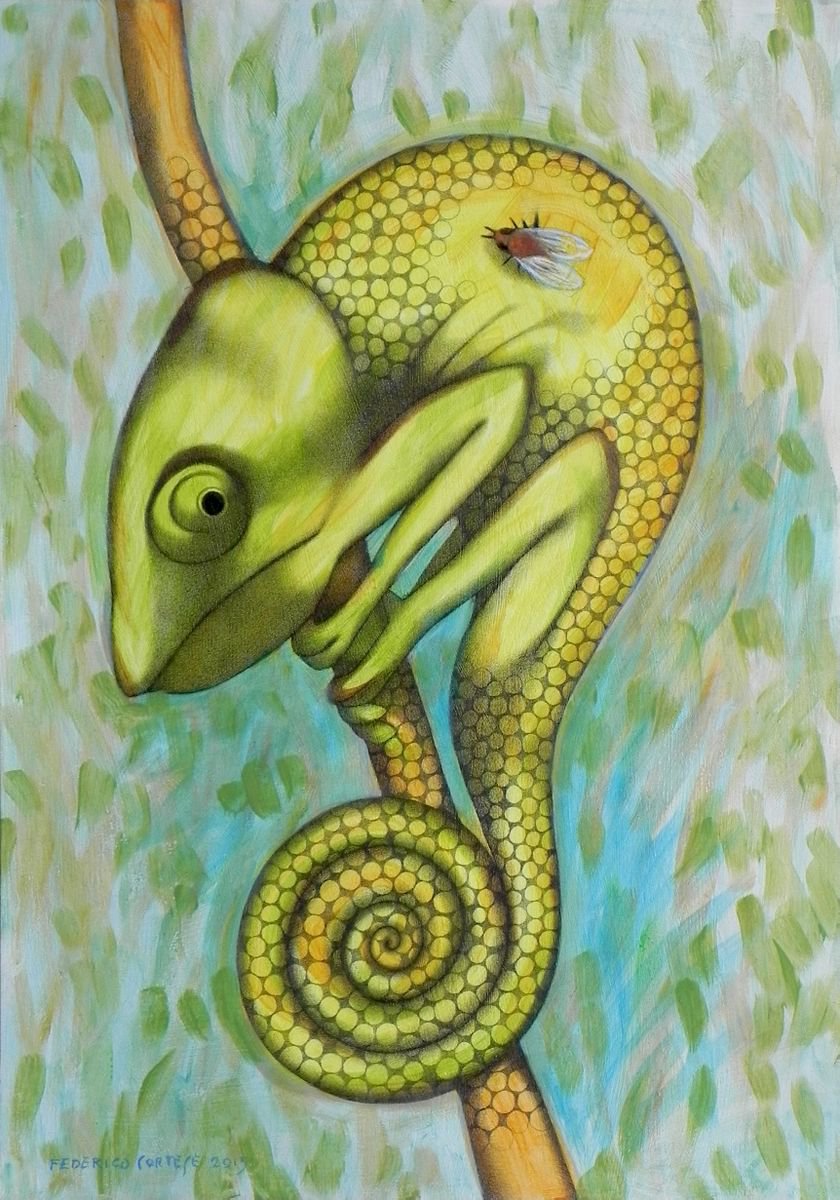 Green chameleon by Federico Cortese