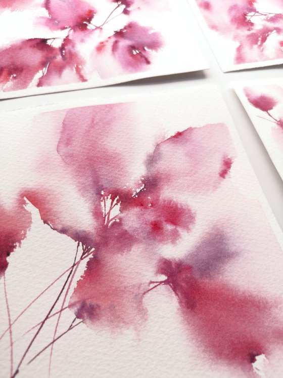 Delicate watercolor flowers painting, set Bright note