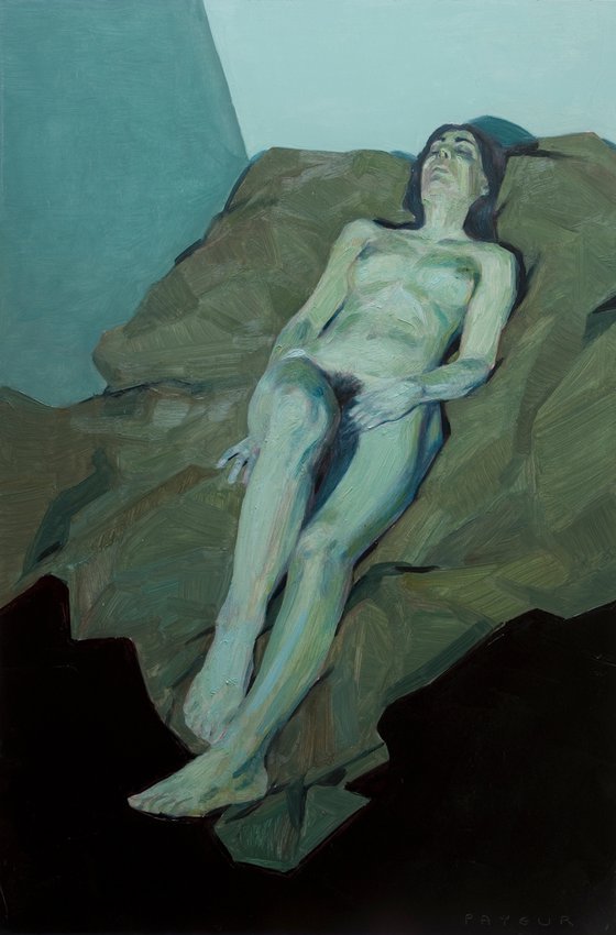 modern portrait of a nude woman in blue