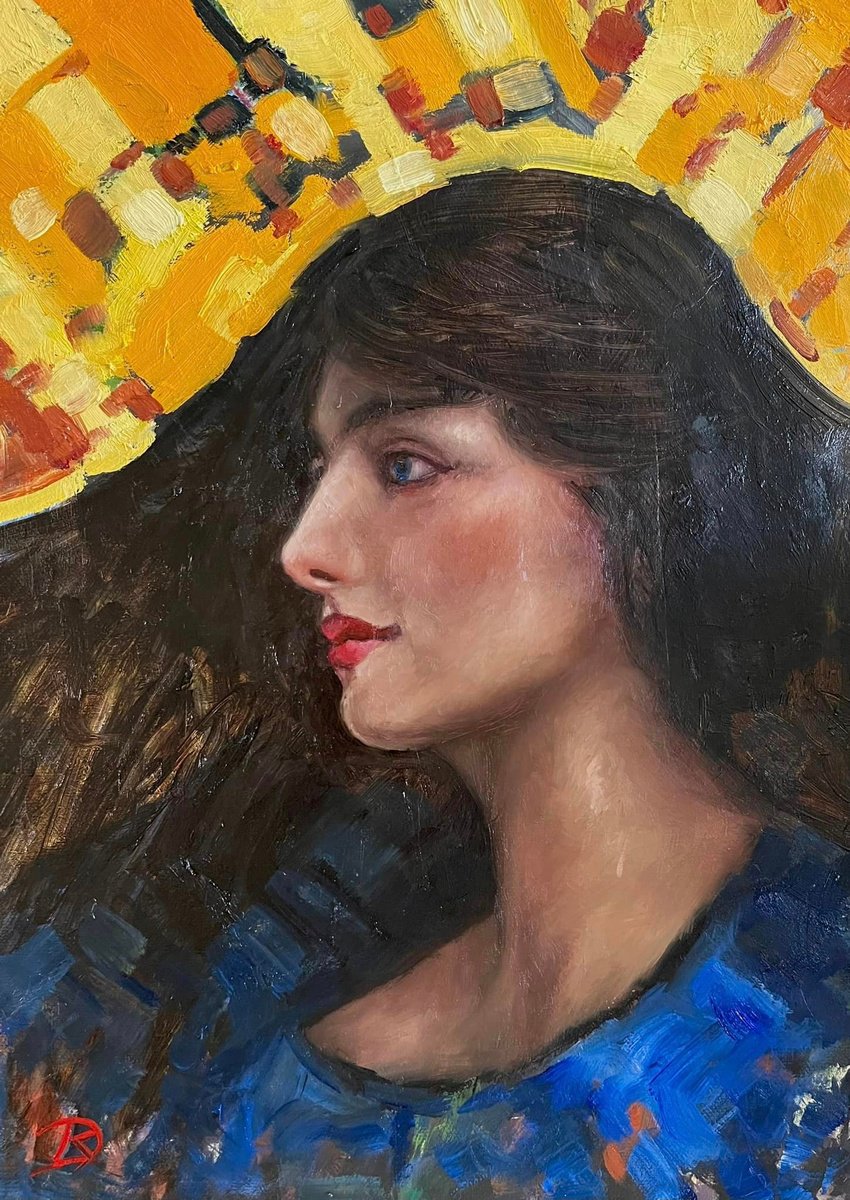 Organic Portrait Oil Painting By Kerry Lisa Davies, 10 X 14", Reverie, Original Artwork