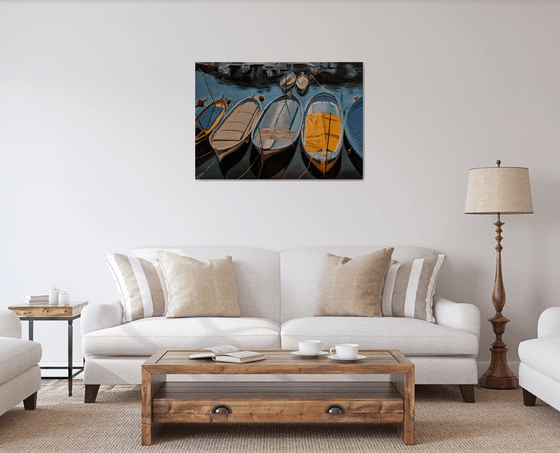 Boats in Nice original oil painting wall decor Landscape Gift idea boat painting sea Love Art seascape big Pictures France Nizza Nice oil painting impressionism