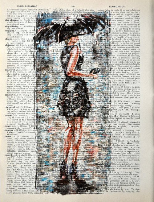 Lady in Black - Collage Art on Large Real English Dictionary Vintage Book Page by Misty Lady - M. Nierobisz