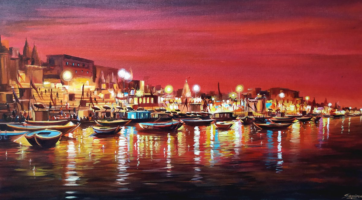 Cloudy Evening Varanasi By Samiran Sarkar, 36 X 20, Artwork For Sale On Artfinder
