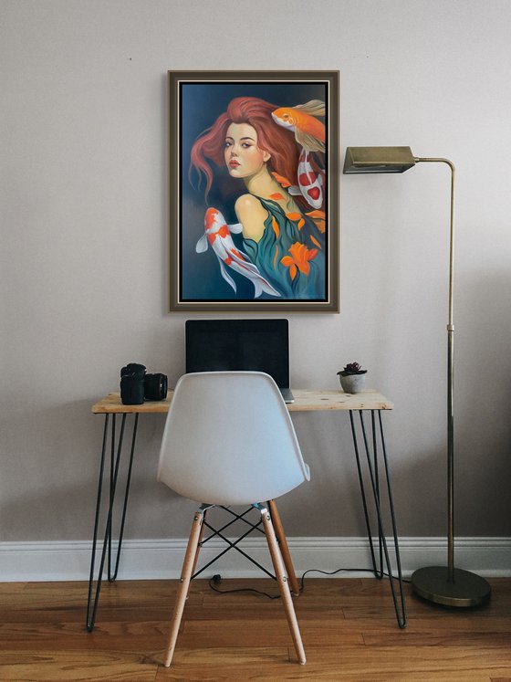 Portrait With Koi Fishes