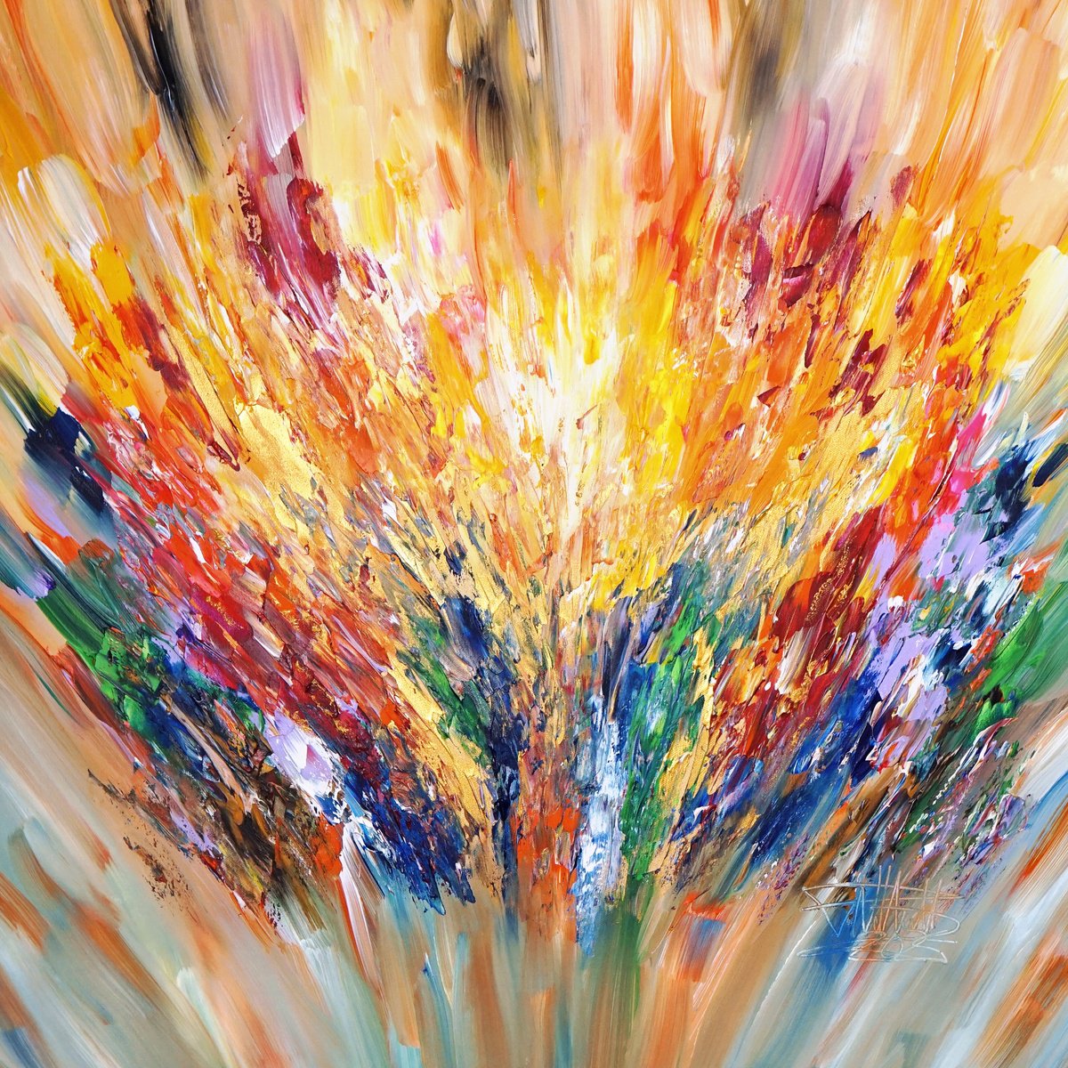 Abstract Acrylic Painting By Peter Nottrott, 39 X 39", Positive Energy Gold M 4, Original Artwork