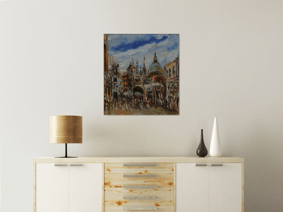 PIAZZA SAN MARCO - Venice cityscape, landscape, original oil painting, Valentine's gift